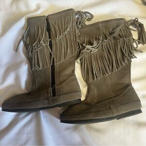 Fringe Suede Boots - Tan
